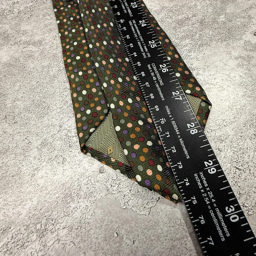 Pierre Balmain Silk Tie Mens‎ One Size Green Polka Dot Jacquard Necktie